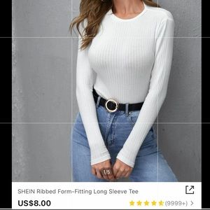 shein white rib-knit slim tee